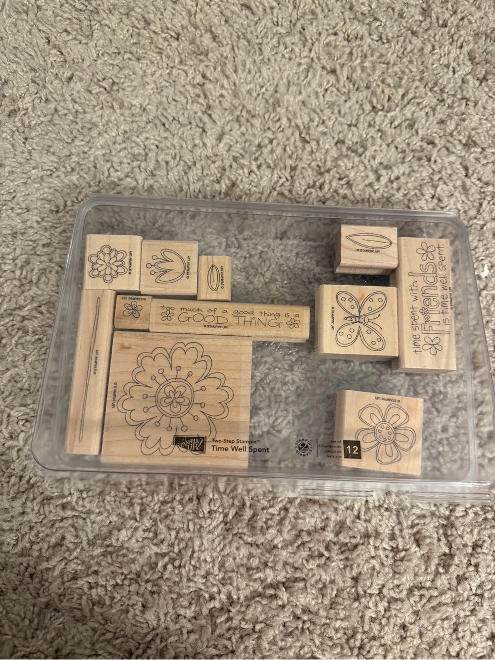 Stampin' Up! Time Well Spent Floral Wood Stamp Set - Natural Wood Tone, Retired